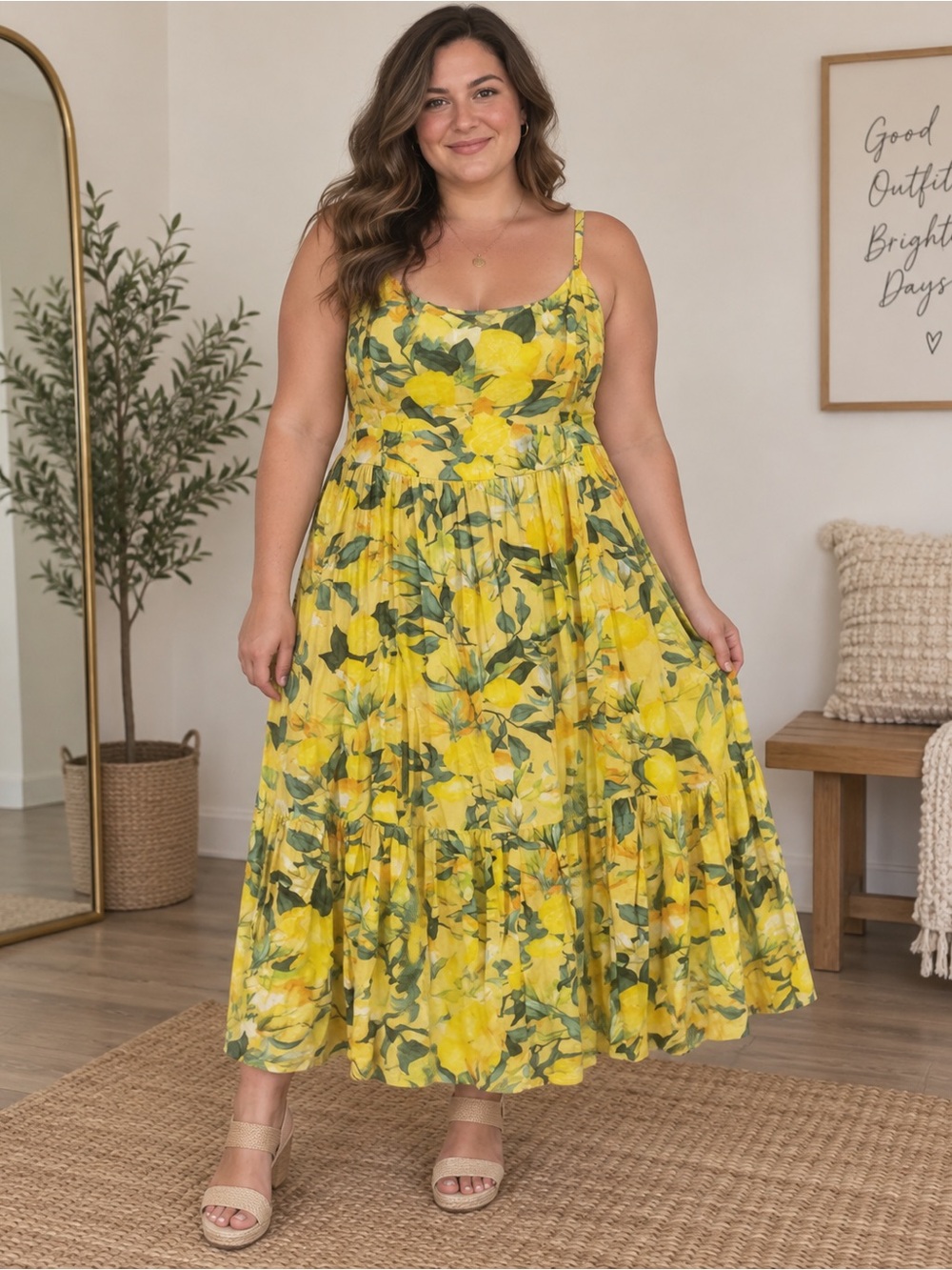 torrid Yellow Floral Tiered Maxi Dress with Spaghetti Straps